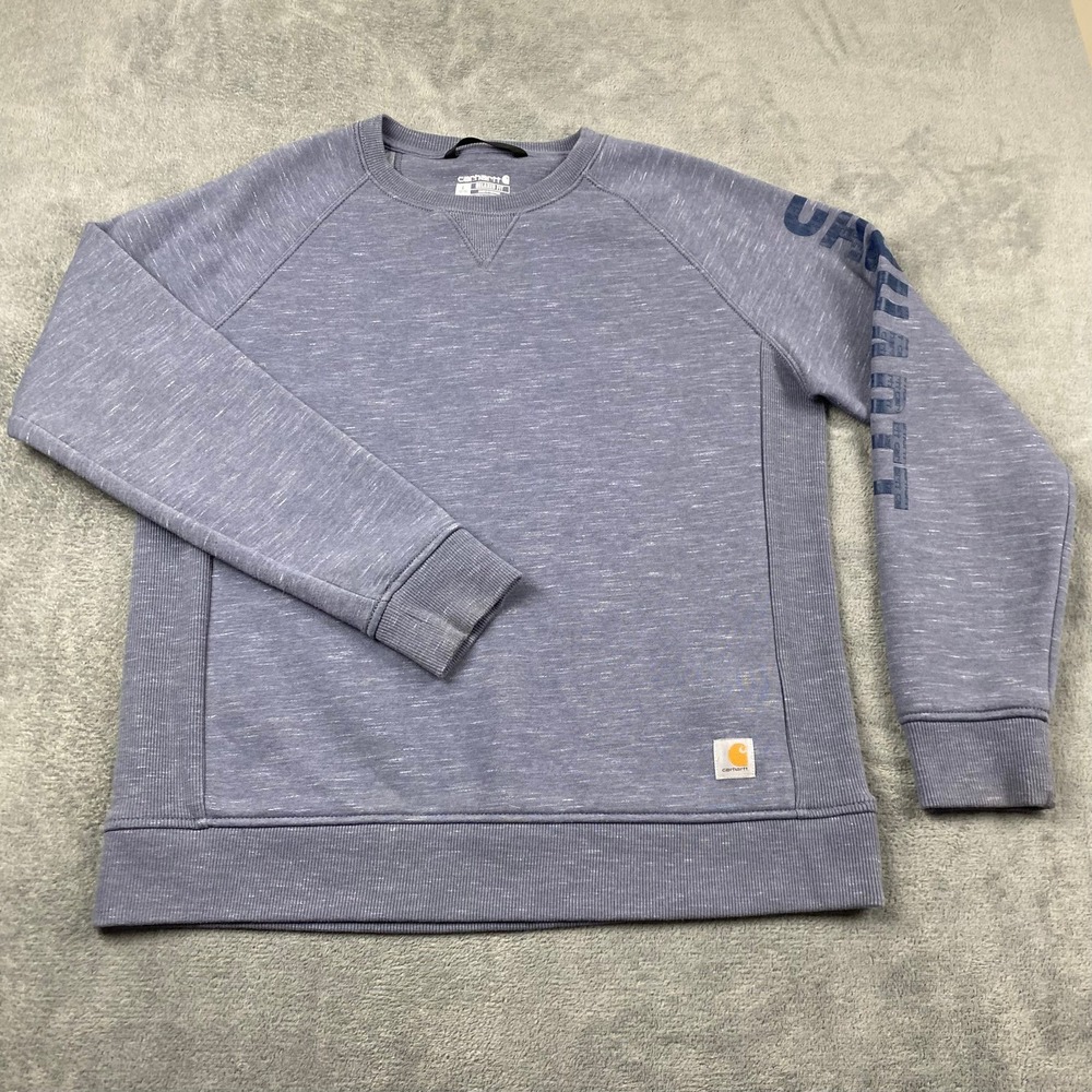 Carhartt Womens L Relaxed Fit Sweatshirt Blue Heathered Graphic Sleeve